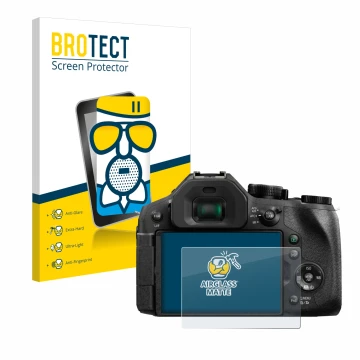 Vorderseite einer Produktverpackung mit dem Markenlogo BROTECT. Daneben ist das Gerät Panasonic Lumix DMC-FZ330 mit dem zugehö