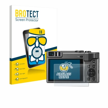 Vorderseite einer Produktverpackung mit dem Markenlogo BROTECT. Daneben ist das Gerät Panasonic Lumix DC-TZ90 mit dem zugehöri