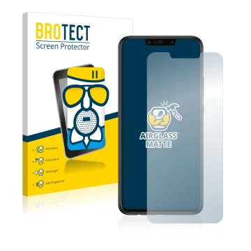 Vorderseite einer Produktverpackung mit dem Markenlogo BROTECT. Daneben ist das Gerät Huawei P smart Plus 2018 mit dem zugehör