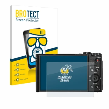 Vorderseite einer Produktverpackung mit dem Markenlogo BROTECT. Daneben ist das Gerät Sony Cyber-Shot DSC-HX99 mit dem zugehör