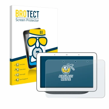 Vorderseite einer Produktverpackung mit dem Markenlogo BROTECT. Daneben ist das Gerät Google Home Hub mit dem zugehörigen Disp