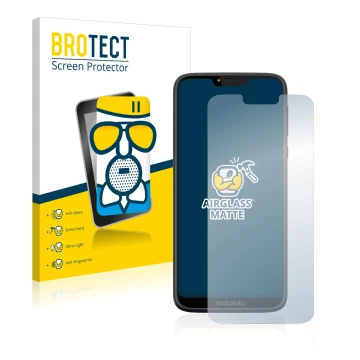 Vorderseite einer Produktverpackung mit dem Markenlogo BROTECT. Daneben ist das Gerät Motorola Moto G7 Power mit dem zugehörig