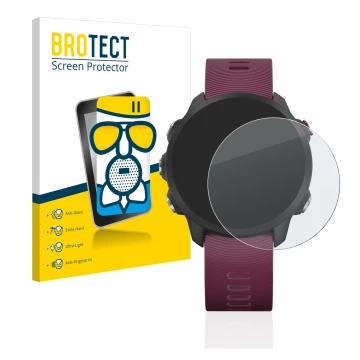 Vorderseite einer Produktverpackung mit dem Markenlogo BROTECT. Daneben ist das Gerät Garmin Forerunner 245 mit dem zugehörige