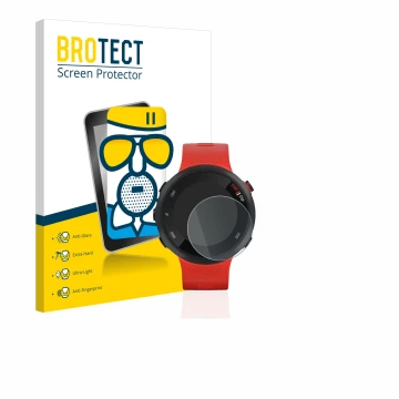 Vorderseite einer Produktverpackung mit dem Markenlogo BROTECT. Daneben ist das Gerät Garmin Forerunner 45 mit dem zugehörigen