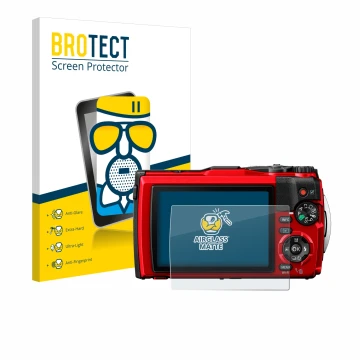 Vorderseite einer Produktverpackung mit dem Markenlogo BROTECT. Daneben ist das Gerät Olympus Tough TG-6 mit dem zugehörigen D
