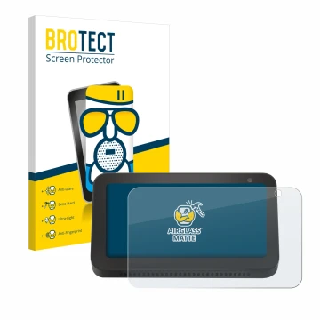 Vorderseite einer Produktverpackung mit dem Markenlogo BROTECT. Daneben ist das Gerät Amazon Echo Show 5 (2. Gen.) mit dem zug