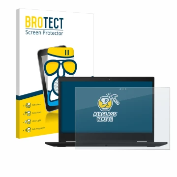 Vorderseite einer Produktverpackung mit dem Markenlogo BROTECT. Daneben ist das Gerät Lenovo ThinkPad X390 Yoga mit dem zugehö