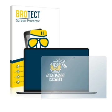 Vorderseite einer Produktverpackung mit dem Markenlogo BROTECT. Daneben ist das Gerät Apple MacBook Pro 13