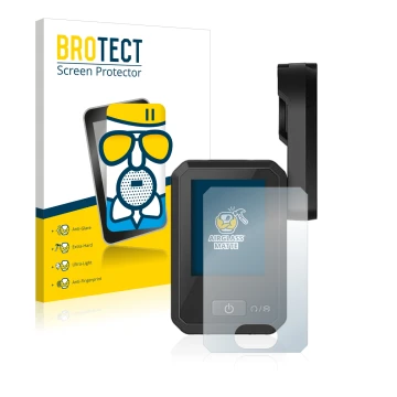 Vorderseite einer Produktverpackung mit dem Markenlogo BROTECT. Daneben ist das Gerät Flyer Display D0 mit dem zugehörigen Dis