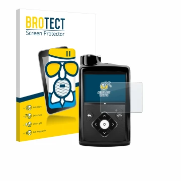 Vorderseite einer Produktverpackung mit dem Markenlogo BROTECT. Daneben ist das Gerät Medtronic Minimed 670G mit dem zugehörig