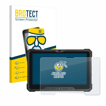 Vorderseite einer Produktverpackung mit dem Markenlogo BROTECT. Daneben ist das Gerät Dell Latitude 12 Rugged 7212 mit dem zug