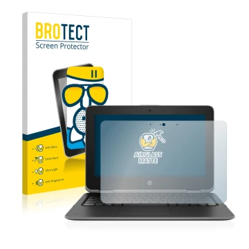 Vorderseite einer Produktverpackung mit dem Markenlogo BROTECT. Daneben ist das Gerät HP ProBook x360 11 G3 mit dem zugehörige