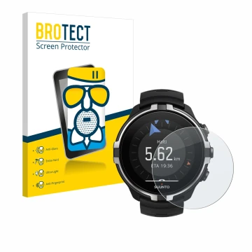 Vorderseite einer Produktverpackung mit dem Markenlogo BROTECT. Daneben ist das Gerät Suunto Spartan Sport Wrist HR Baro Steal