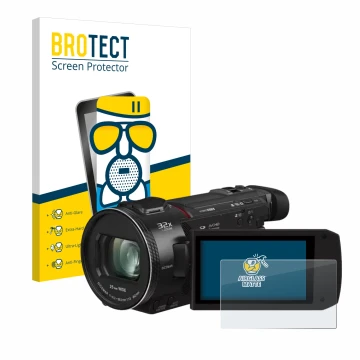 Vorderseite einer Produktverpackung mit dem Markenlogo BROTECT. Daneben ist das Gerät Panasonic HC-VXF11 mit dem zugehörigen D