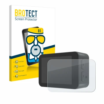 Vorderseite einer Produktverpackung mit dem Markenlogo BROTECT. Daneben ist das Gerät Akaso V50X mit dem zugehörigen Displaysc