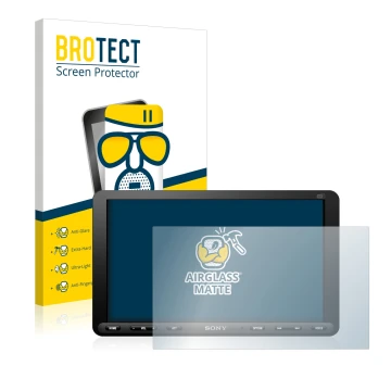 Vorderseite einer Produktverpackung mit dem Markenlogo BROTECT. Daneben ist das Gerät Sony XAV-AX8050D mit dem zugehörigen Dis