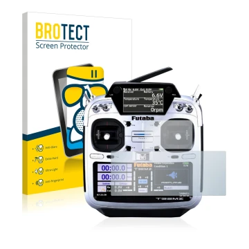 Vorderseite einer Produktverpackung mit dem Markenlogo BROTECT. Daneben ist das Gerät Robbe Futaba T32MZ mit dem zugehörigen D