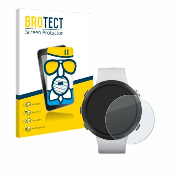 Vorderseite einer Produktverpackung mit dem Markenlogo BROTECT. Daneben ist das Gerät Garmin Swim 2 mit dem zugehörigen Displa