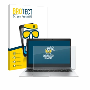 Vorderseite einer Produktverpackung mit dem Markenlogo BROTECT. Daneben ist das Gerät HP EliteBook 850 G6 mit dem zugehörigen 