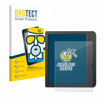 Vorderseite einer Produktverpackung mit dem Markenlogo BROTECT. Daneben ist das Gerät Tolino Vision 5 mit dem zugehörigen Disp