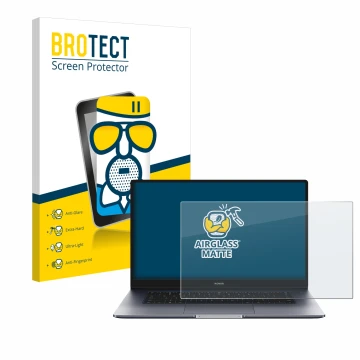 Vorderseite einer Produktverpackung mit dem Markenlogo BROTECT. Daneben ist das Gerät Honor MagicBook 15