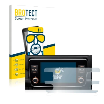 Vorderseite einer Produktverpackung mit dem Markenlogo BROTECT. Daneben ist das Gerät Nissan Leaf E Plus Infotainment System m