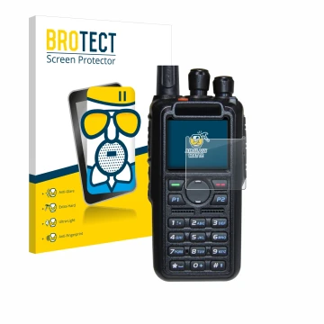 Vorderseite einer Produktverpackung mit dem Markenlogo BROTECT. Daneben ist das Gerät AnyTone AT-D878UV Plus mit dem zugehörig