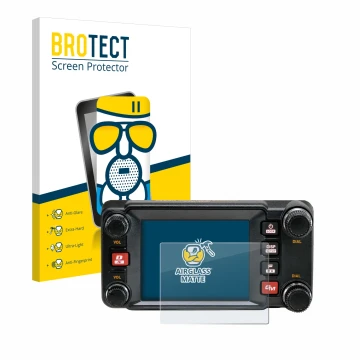 Vorderseite einer Produktverpackung mit dem Markenlogo BROTECT. Daneben ist das Gerät Yaesu FTM-400XDR mit dem zugehörigen Dis