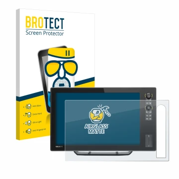 Vorderseite einer Produktverpackung mit dem Markenlogo BROTECT. Daneben ist das Gerät Humminbird Solix 12 mit dem zugehörigen 