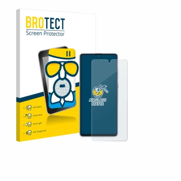 Vorderseite einer Produktverpackung mit dem Markenlogo BROTECT. Daneben ist das Gerät Samsung Galaxy Note 10 Lite mit dem zuge