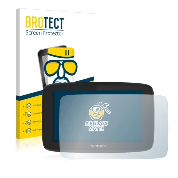 Vorderseite einer Produktverpackung mit dem Markenlogo BROTECT. Daneben ist das Gerät TomTom Go Professional 520 mit dem zugeh