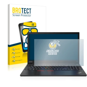 Vorderseite einer Produktverpackung mit dem Markenlogo BROTECT. Daneben ist das Gerät Lenovo ThinkPad E14 Gen 2 mit dem zugehö