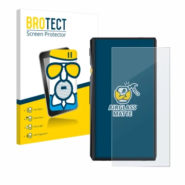 Vorderseite einer Produktverpackung mit dem Markenlogo BROTECT. Daneben ist das Gerät FiiO M11 Pro mit dem zugehörigen Display