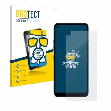 Vorderseite einer Produktverpackung mit dem Markenlogo BROTECT. Daneben ist das Gerät LG K61 mit dem zugehörigen Displayschutz