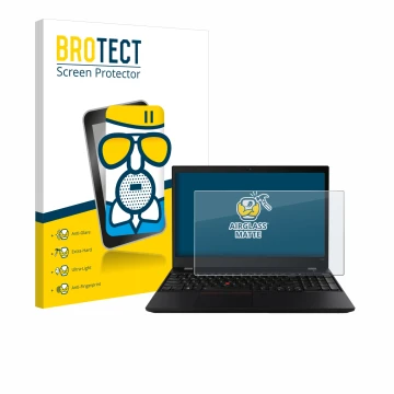 Vorderseite einer Produktverpackung mit dem Markenlogo BROTECT. Daneben ist das Gerät Lenovo ThinkPad T590 Non-Touch mit dem z