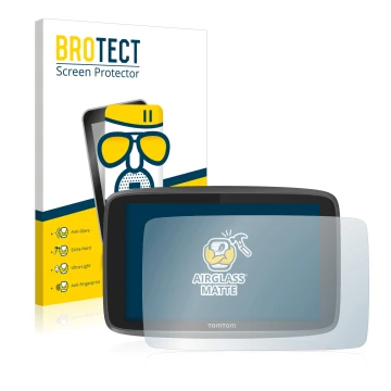 Vorderseite einer Produktverpackung mit dem Markenlogo BROTECT. Daneben ist das Gerät TomTom Go Professional 6250 mit dem zuge