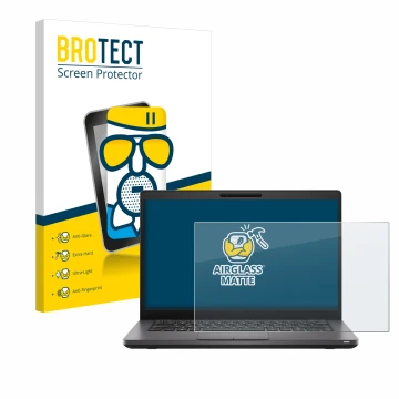 Vorderseite einer Produktverpackung mit dem Markenlogo BROTECT. Daneben ist das Gerät Dell Latitude 5400 mit dem zugehörigen D