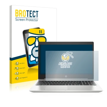 Vorderseite einer Produktverpackung mit dem Markenlogo BROTECT. Daneben ist das Gerät HP ProBook 450 G6 mit dem zugehörigen Di