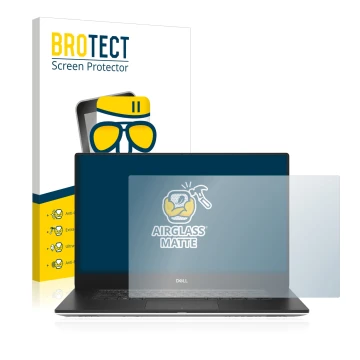 Vorderseite einer Produktverpackung mit dem Markenlogo BROTECT. Daneben ist das Gerät Dell Precision 5540 mit dem zugehörigen 