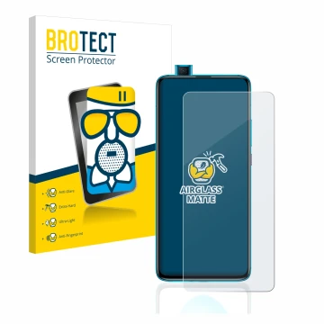 Vorderseite einer Produktverpackung mit dem Markenlogo BROTECT. Daneben ist das Gerät Xiaomi Poco F2 Pro mit dem zugehörigen D