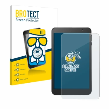 Vorderseite einer Produktverpackung mit dem Markenlogo BROTECT. Daneben ist das Gerät Vankyo MatrixPad S8 mit dem zugehörigen 