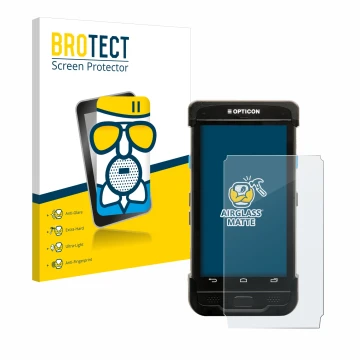 Vorderseite einer Produktverpackung mit dem Markenlogo BROTECT. Daneben ist das Gerät Opticon H-31 mit dem zugehörigen Display