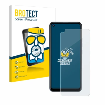 Vorderseite einer Produktverpackung mit dem Markenlogo BROTECT. Daneben ist das Gerät Tecno Spark 5 Pro mit dem zugehörigen Di