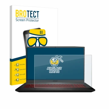 Vorderseite einer Produktverpackung mit dem Markenlogo BROTECT. Daneben ist das Gerät MSI GF75 10SDR-234 mit dem zugehörigen D