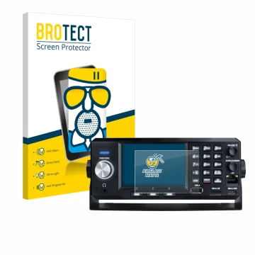 Vorderseite einer Produktverpackung mit dem Markenlogo BROTECT. Daneben ist das Gerät Uniden SDS200E mit dem zugehörigen Displ