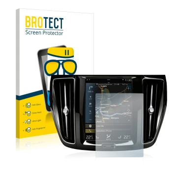 Vorderseite einer Produktverpackung mit dem Markenlogo BROTECT. Daneben ist das Gerät Volvo S60 Sensus Connect 2020 mit dem zu