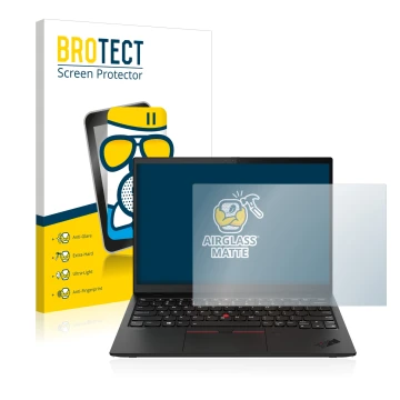 Vorderseite einer Produktverpackung mit dem Markenlogo BROTECT. Daneben ist das Gerät Lenovo ThinkPad X1 Nano mit dem zugehöri