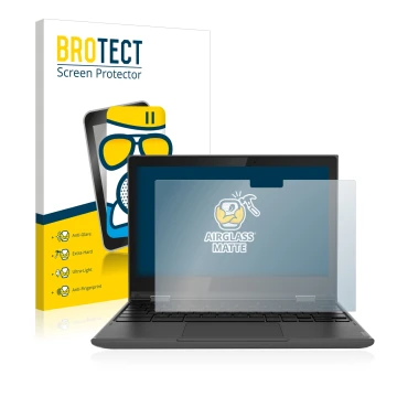 Vorderseite einer Produktverpackung mit dem Markenlogo BROTECT. Daneben ist das Gerät Lenovo 300e (2. Gen.) mit dem zugehörige