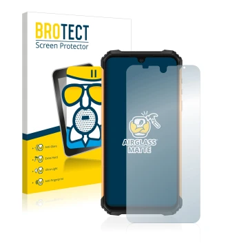 Vorderseite einer Produktverpackung mit dem Markenlogo BROTECT. Daneben ist das Gerät Ulefone Armor 8 mit dem zugehörigen Disp