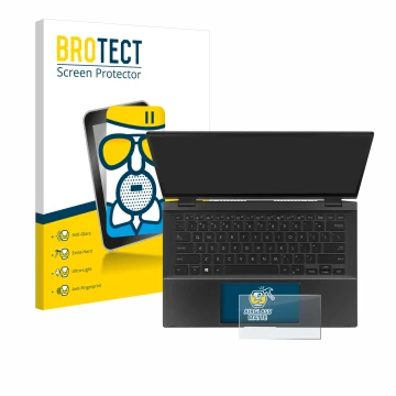 Vorderseite einer Produktverpackung mit dem Markenlogo BROTECT. Daneben ist das Gerät ASUS ZenBook Flip 14 UX463FA (Touch Trac